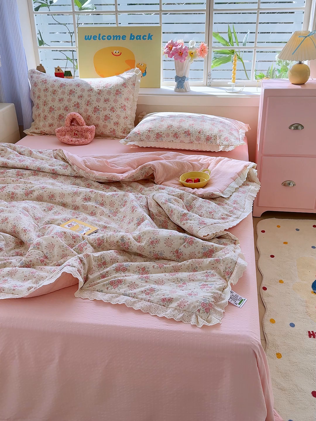 91家纺网 家纺一手货源 找家纺 弗苓家纺 2026新款高克重泡芙棉花边款夏被夏凉被空调被四件套小红书推荐-风格二 日光漫游