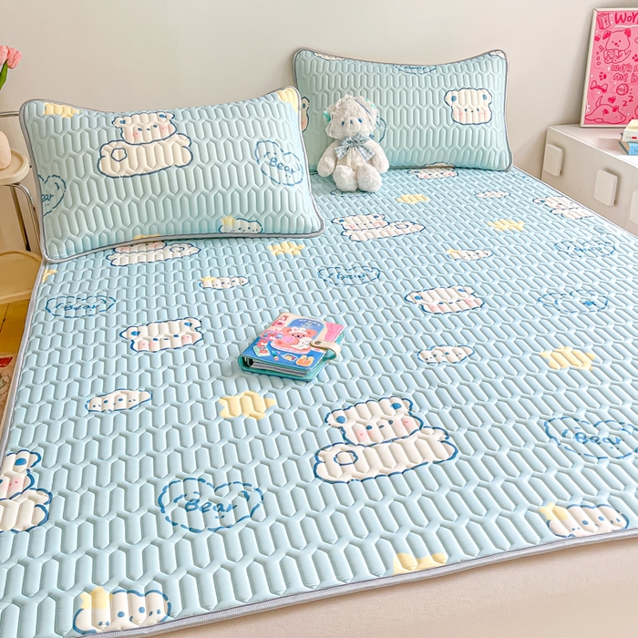 91家纺网 家纺一手货源 找家纺 （总）沐慕 2026新款小清新凉感丝乳胶凉席三件套