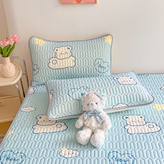 91家纺网 家纺一手货源 找家纺 （总）沐慕 2026新款小清新凉感丝乳胶凉席三件套