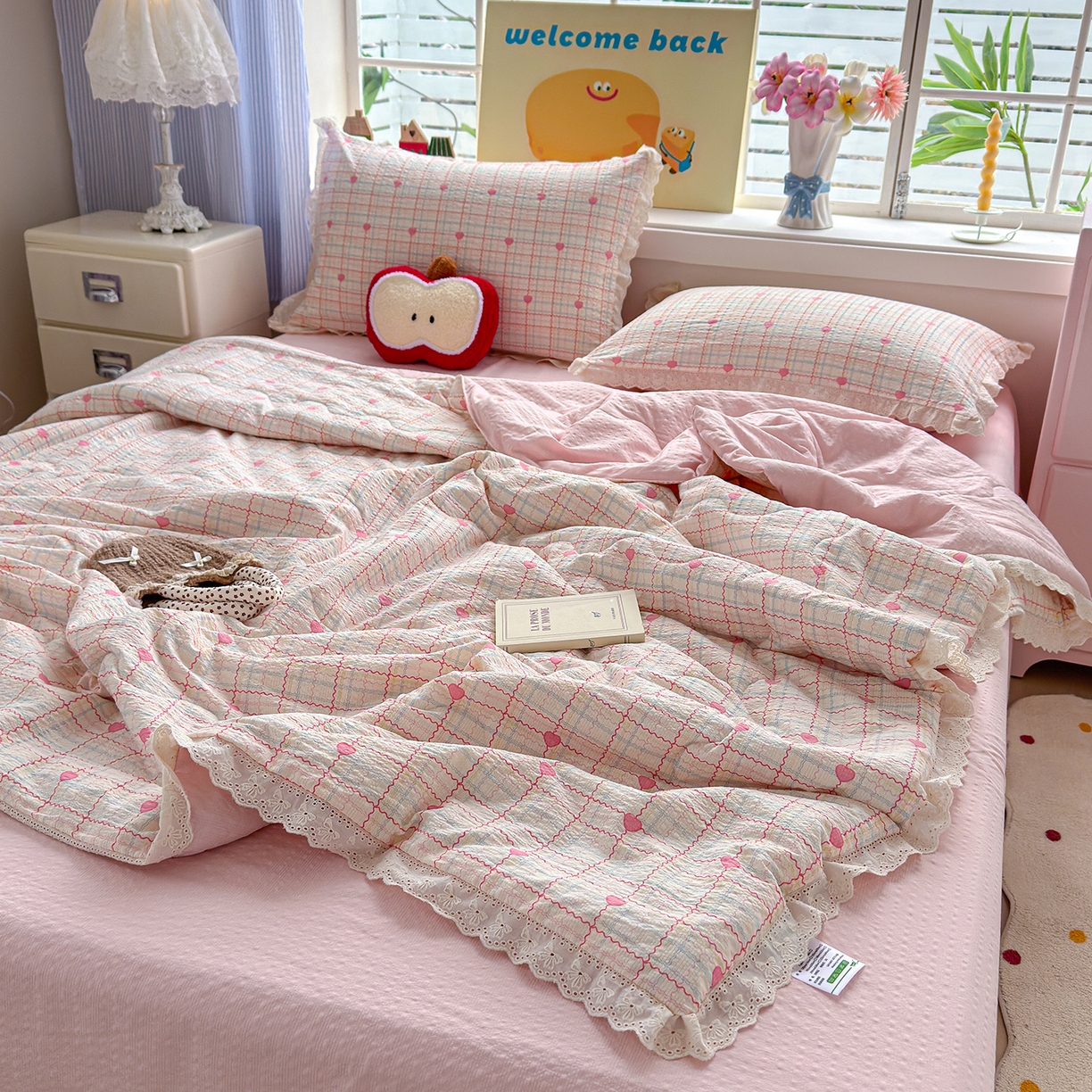 91家纺网 家纺一手货源 找家纺 弗苓家纺 2026新款高克重泡芙棉花边款夏被夏凉被空调被四件套小红书推荐-风格二 格格星