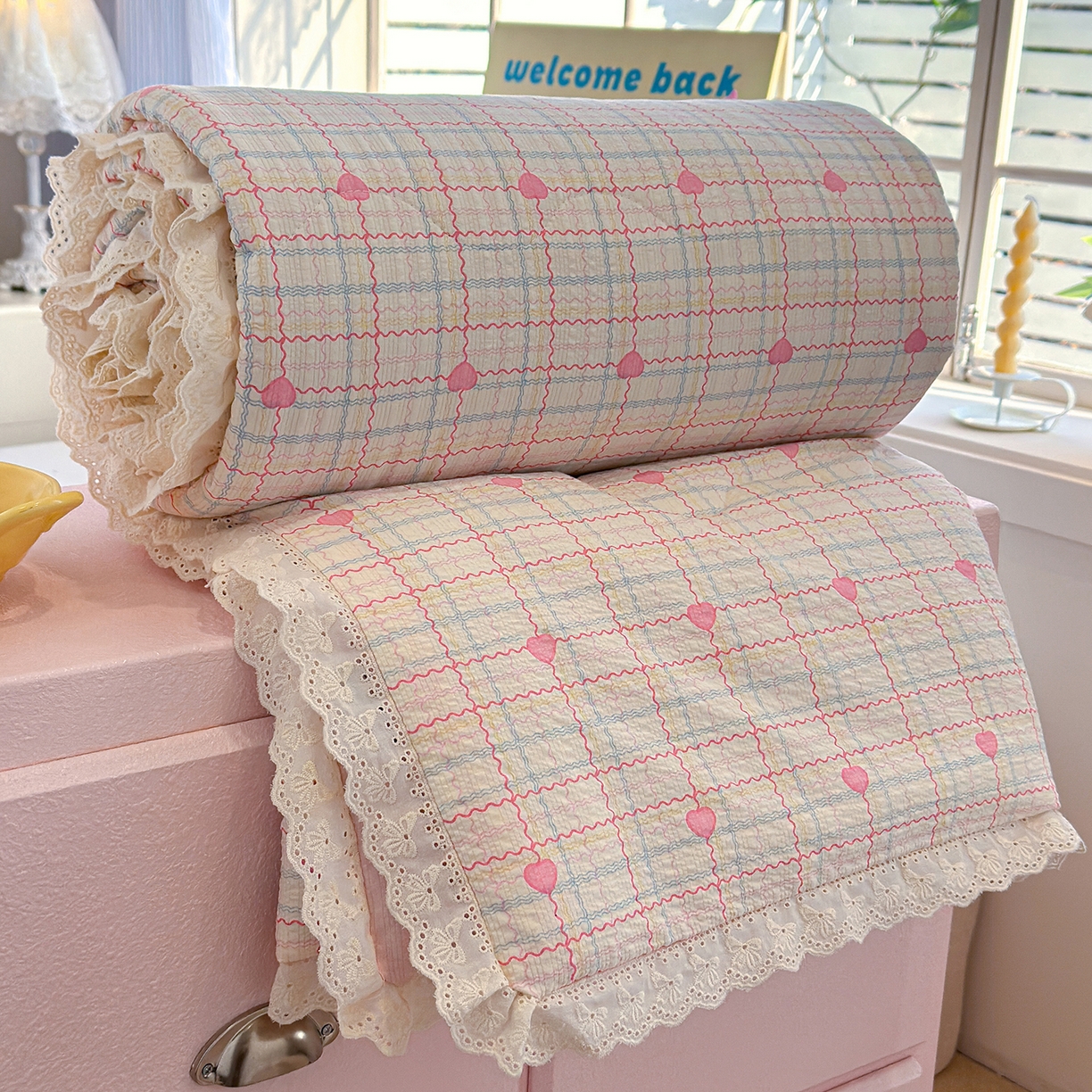 91家纺网 家纺一手货源 找家纺 弗苓家纺 2026新款高克重泡芙棉花边款夏被夏凉被空调被四件套小红书推荐-风格二 格格星