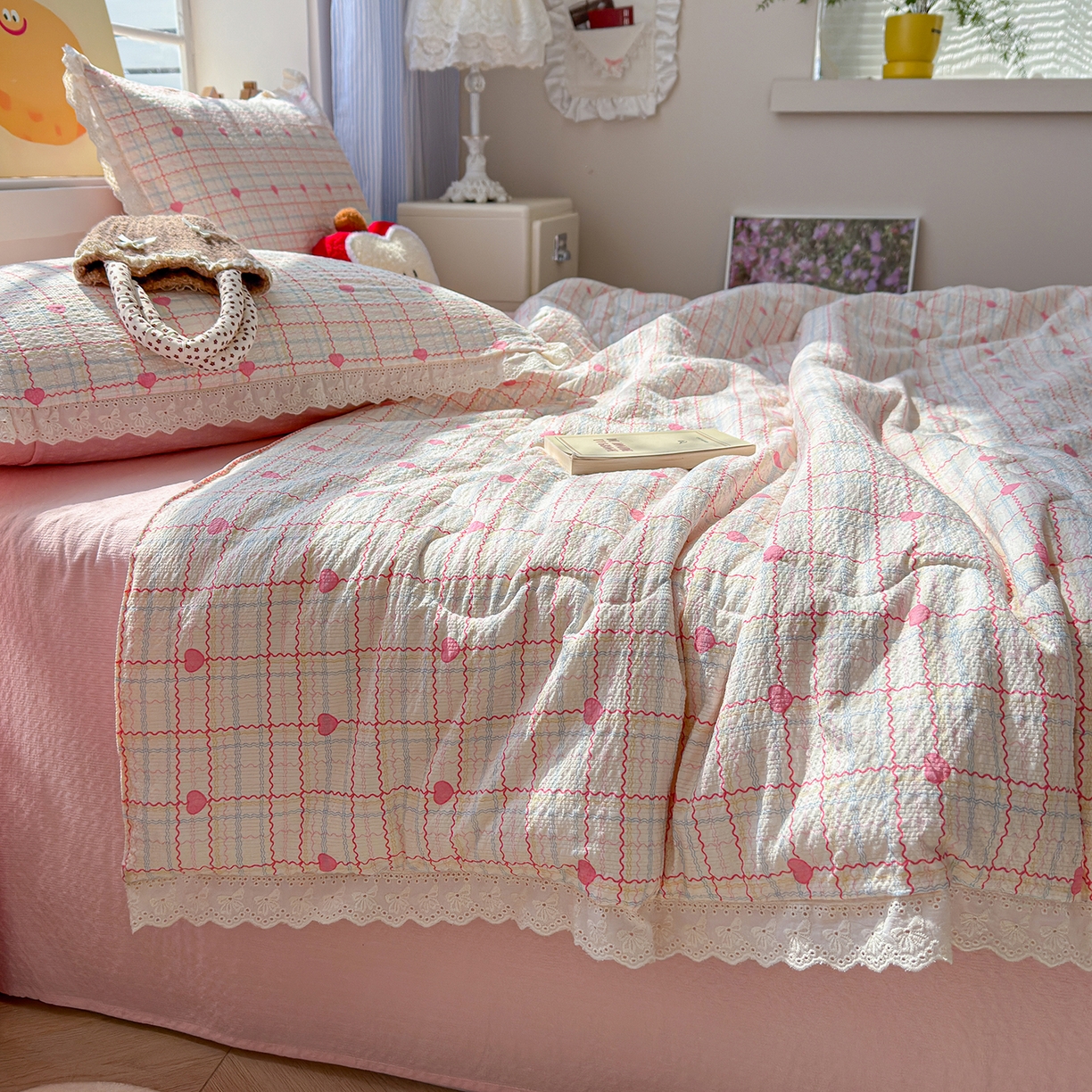 91家纺网 家纺一手货源 找家纺 弗苓家纺 2026新款高克重泡芙棉花边款夏被夏凉被空调被四件套小红书推荐-风格二 格格星