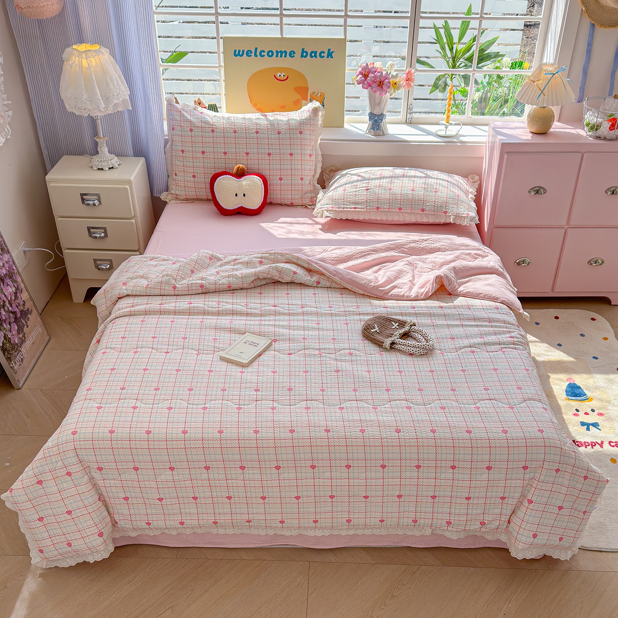 91家纺网 家纺一手货源 找家纺 弗苓家纺 2026新款高克重泡芙棉花边款夏被夏凉被空调被四件套小红书推荐-风格二 格格星