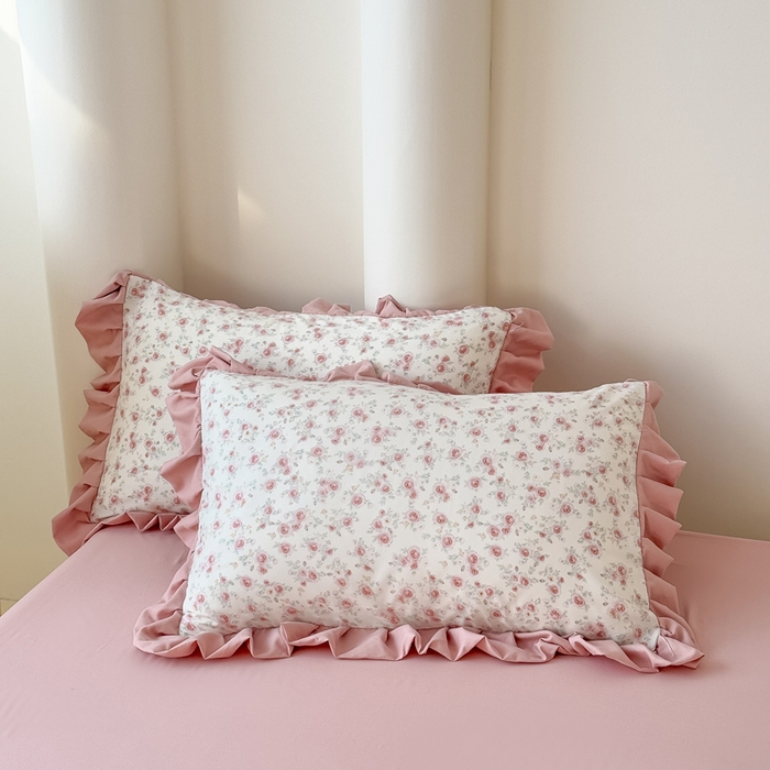 91家纺网 家纺一手货源 找家纺 晚爱家纺（原晚安家居） 2026韩版花边四件套 有氧针织双层纱天竺棉超柔小清新四件套 爱意