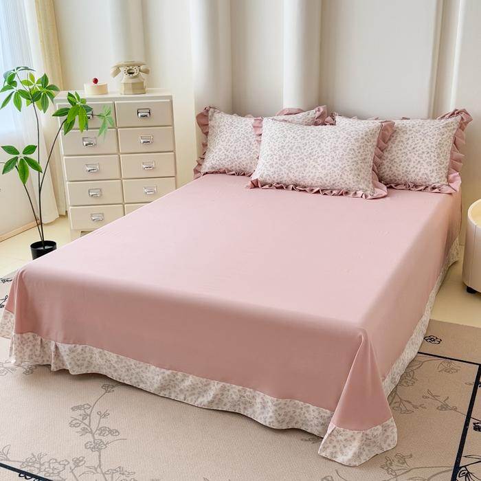 91家纺网 家纺一手货源 找家纺 晚爱家纺（原晚安家居） 2026韩版花边四件套 有氧针织双层纱天竺棉超柔小清新四件套 花漾年华