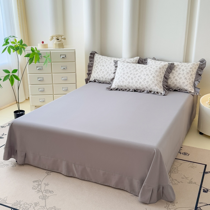 91家纺网 家纺一手货源 找家纺 晚爱家纺（原晚安家居） 2026韩版花边四件套 有氧针织双层纱天竺棉超柔小清新四件套 玫瑰