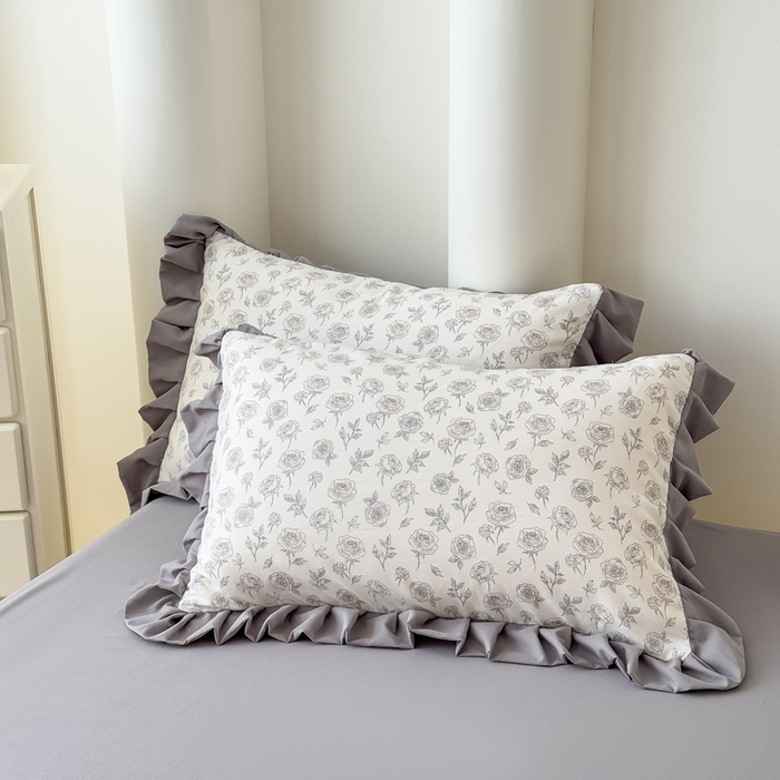 91家纺网 家纺一手货源 找家纺 晚爱家纺（原晚安家居） 2026韩版花边四件套 有氧针织双层纱天竺棉超柔小清新四件套 玫瑰