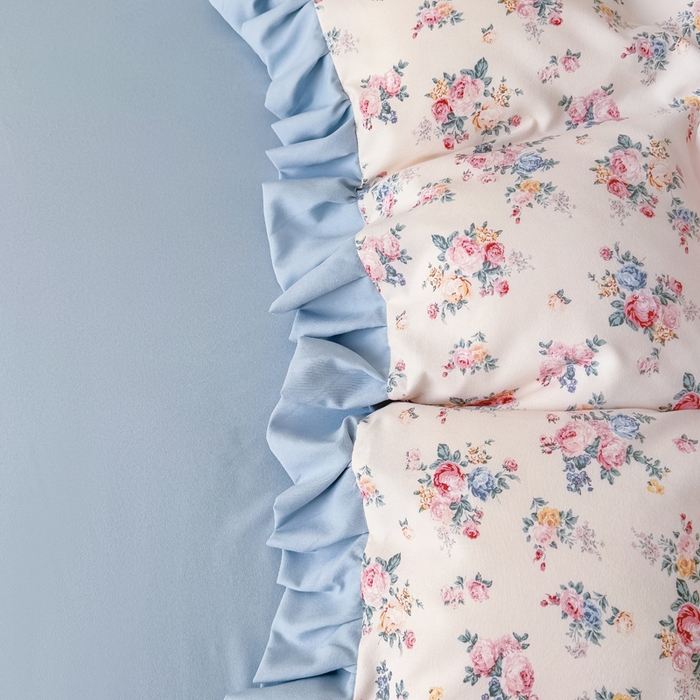 91家纺网 家纺一手货源 找家纺 晚爱家纺（原晚安家居） 2026韩版花边四件套 有氧针织双层纱天竺棉超柔小清新四件套 沐兰花开