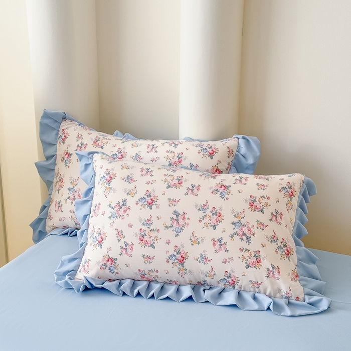 91家纺网 家纺一手货源 找家纺 晚爱家纺（原晚安家居） 2026韩版花边四件套 有氧针织双层纱天竺棉超柔小清新四件套 沐兰花开