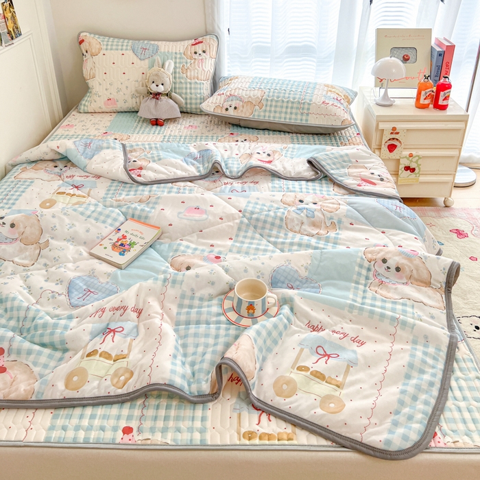 91家纺网 家纺一手货源 找家纺 （总）柒月家居 2026新款凉感丝小清新乳胶凉席夏被四件套系列