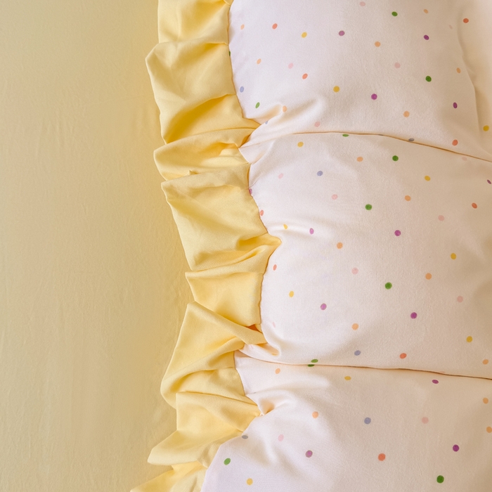 91家纺网 家纺一手货源 找家纺 晚爱家纺（原晚安家居） 2026韩版花边四件套 有氧针织双层纱天竺棉超柔小清新四件套 奶油波点