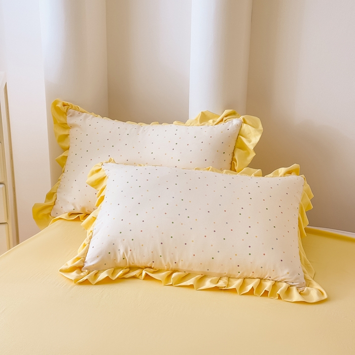 91家纺网 家纺一手货源 找家纺 晚爱家纺（原晚安家居） 2026韩版花边四件套 有氧针织双层纱天竺棉超柔小清新四件套 奶油波点