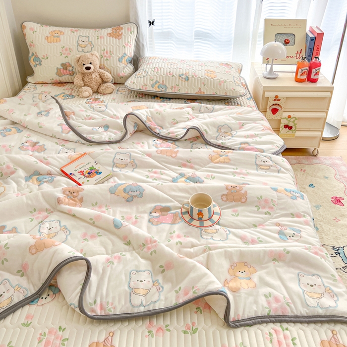 91家纺网 家纺一手货源 找家纺 （总）柒月家居 2026新款凉感丝小清新乳胶凉席夏被四件套系列