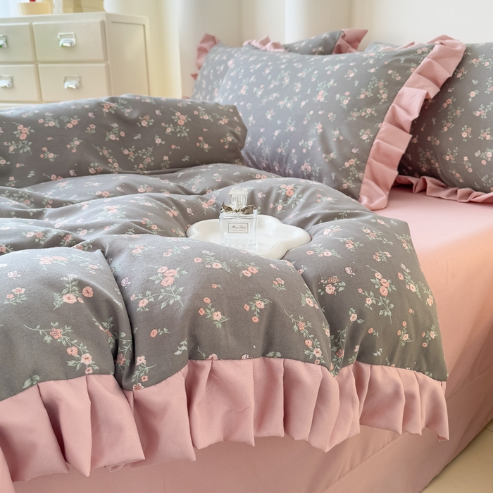 91家纺网 家纺一手货源 找家纺 晚爱家纺（原晚安家居） 2026韩版花边四件套 有氧针织双层纱天竺棉超柔小清新四件套 妮可