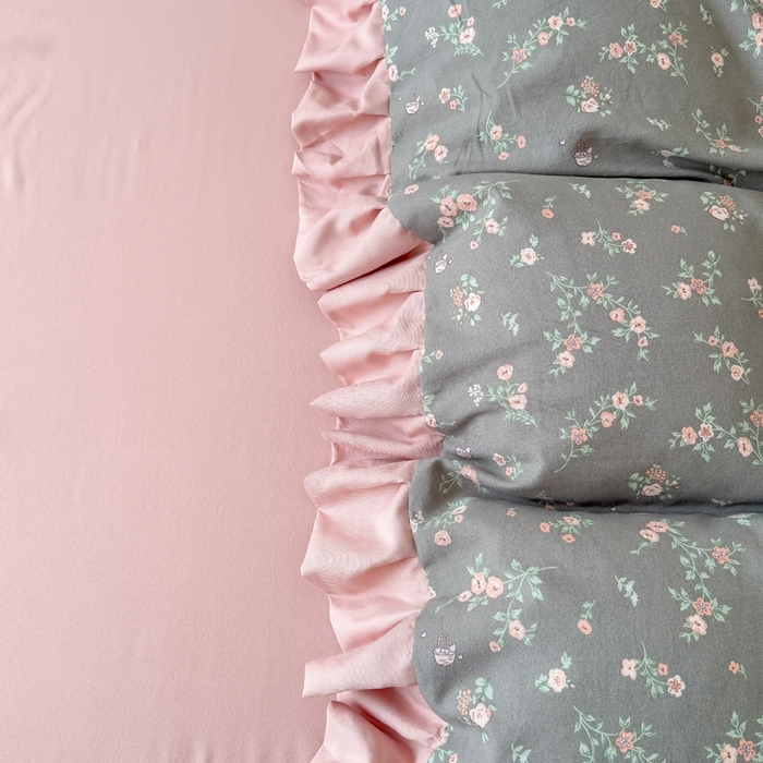 91家纺网 家纺一手货源 找家纺 晚爱家纺（原晚安家居） 2026韩版花边四件套 有氧针织双层纱天竺棉超柔小清新四件套 妮可