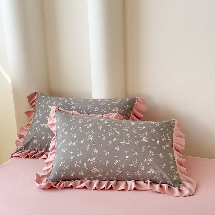 91家纺网 家纺一手货源 找家纺 晚爱家纺（原晚安家居） 2026韩版花边四件套 有氧针织双层纱天竺棉超柔小清新四件套 妮可