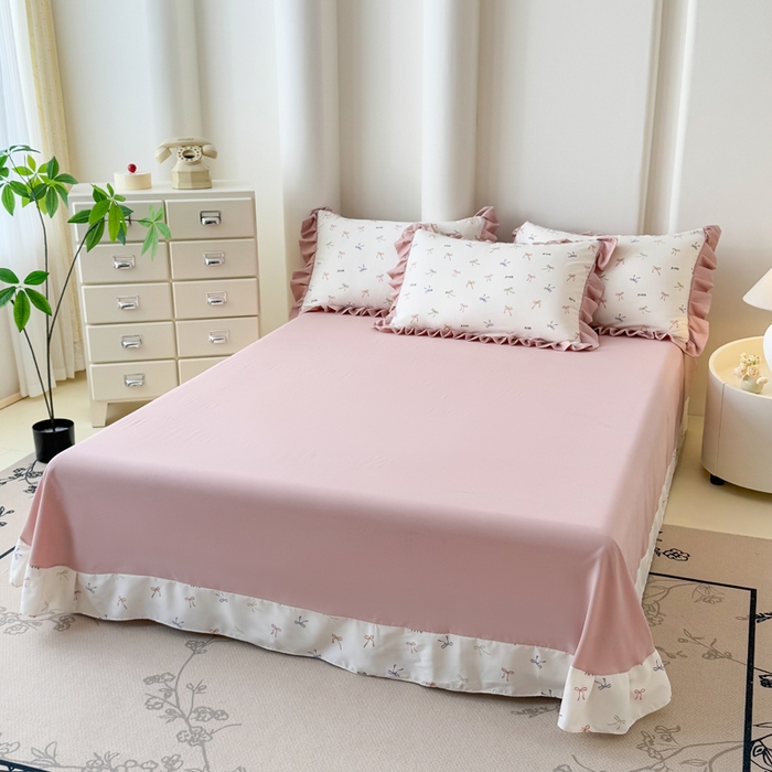 91家纺网 家纺一手货源 找家纺 晚爱家纺（原晚安家居） 2026韩版花边四件套 有氧针织双层纱天竺棉超柔小清新四件套 五彩斑斓