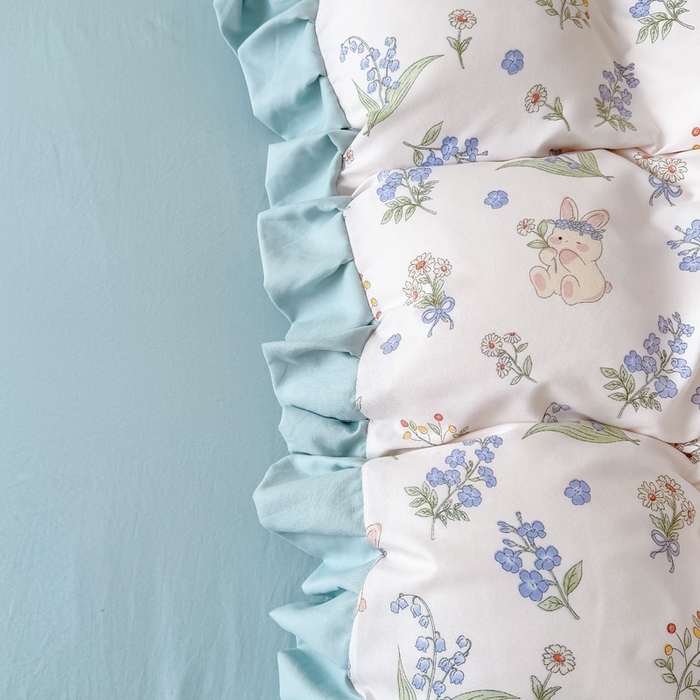 91家纺网 家纺一手货源 找家纺 晚爱家纺（原晚安家居） 2026韩版花边四件套 有氧针织双层纱天竺棉超柔小清新四件套 闲趣