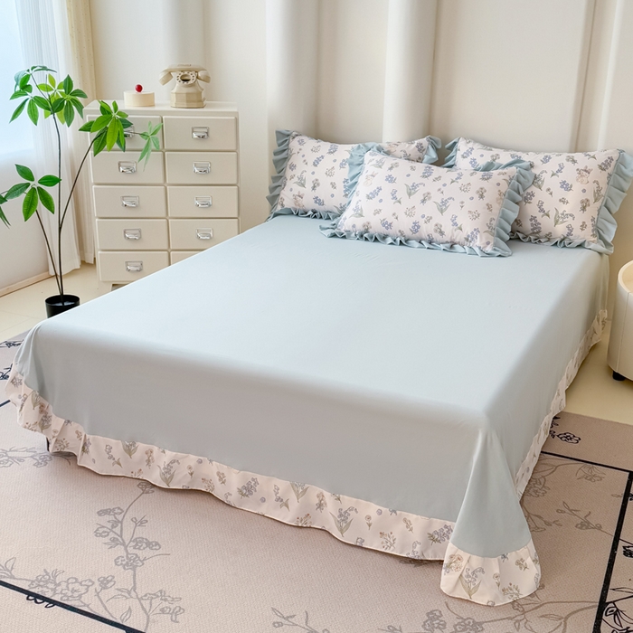 91家纺网 家纺一手货源 找家纺 晚爱家纺（原晚安家居） 2026韩版花边四件套 有氧针织双层纱天竺棉超柔小清新四件套 闲趣