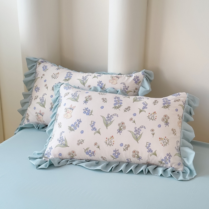 91家纺网 家纺一手货源 找家纺 晚爱家纺（原晚安家居） 2026韩版花边四件套 有氧针织双层纱天竺棉超柔小清新四件套 闲趣