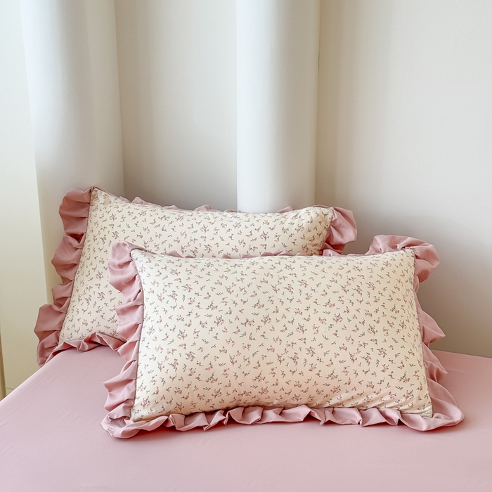 91家纺网 家纺一手货源 找家纺 晚爱家纺（原晚安家居） 2026韩版花边四件套 有氧针织双层纱天竺棉超柔小清新四件套 一束桔梗