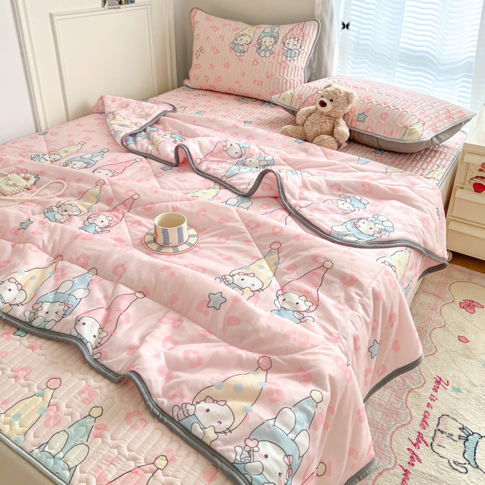 91家纺网 家纺一手货源 找家纺 柒月家居 2026新款凉感丝小清新乳胶凉席夏被四件套系列 豹纹精灵