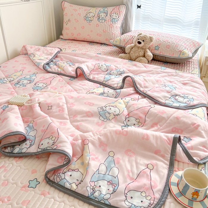 91家纺网 家纺一手货源 找家纺 柒月家居 2026新款凉感丝小清新乳胶凉席夏被四件套系列 豹纹精灵