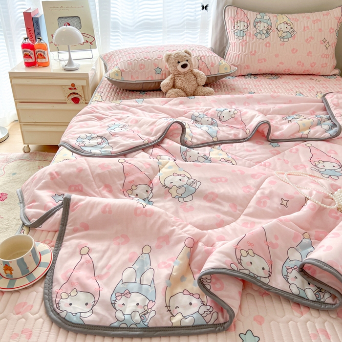 91家纺网 家纺一手货源 找家纺 柒月家居 2026新款凉感丝小清新乳胶凉席夏被四件套系列 豹纹精灵