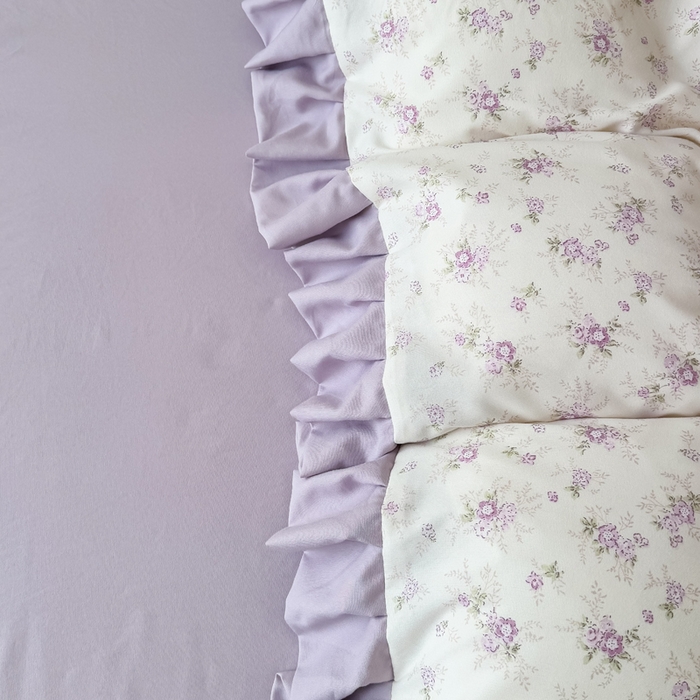 91家纺网 家纺一手货源 找家纺 晚爱家纺（原晚安家居） 2026韩版花边四件套 有氧针织双层纱天竺棉超柔小清新四件套 紫苏