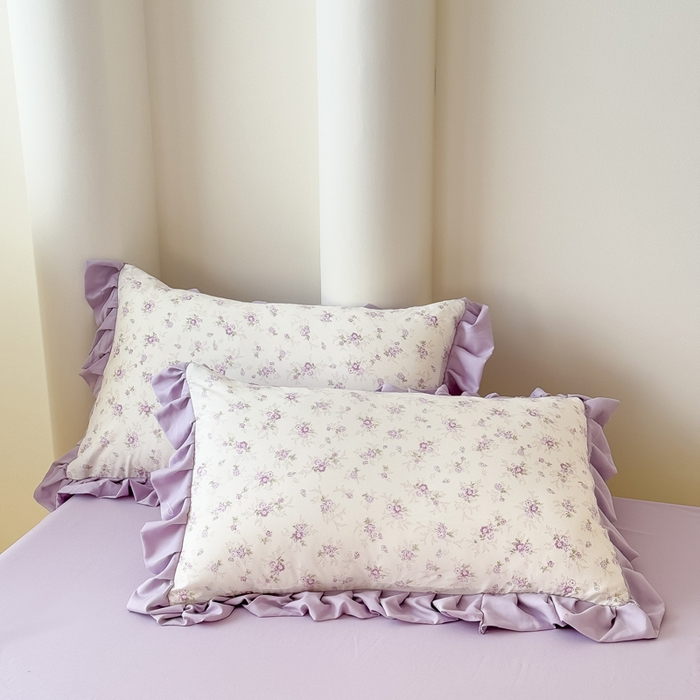 91家纺网 家纺一手货源 找家纺 晚爱家纺（原晚安家居） 2026韩版花边四件套 有氧针织双层纱天竺棉超柔小清新四件套 紫苏