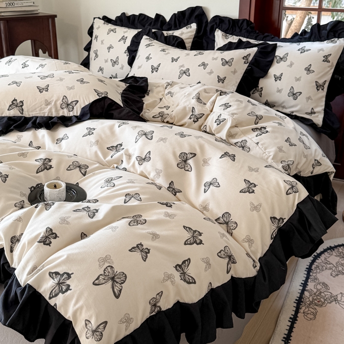 91家纺网 家纺一手货源 找家纺 （总）晚爱家纺（原晚安家居） 2026新款法式花边水洗棉四件套赫本风韩版针织云朵棉三件套