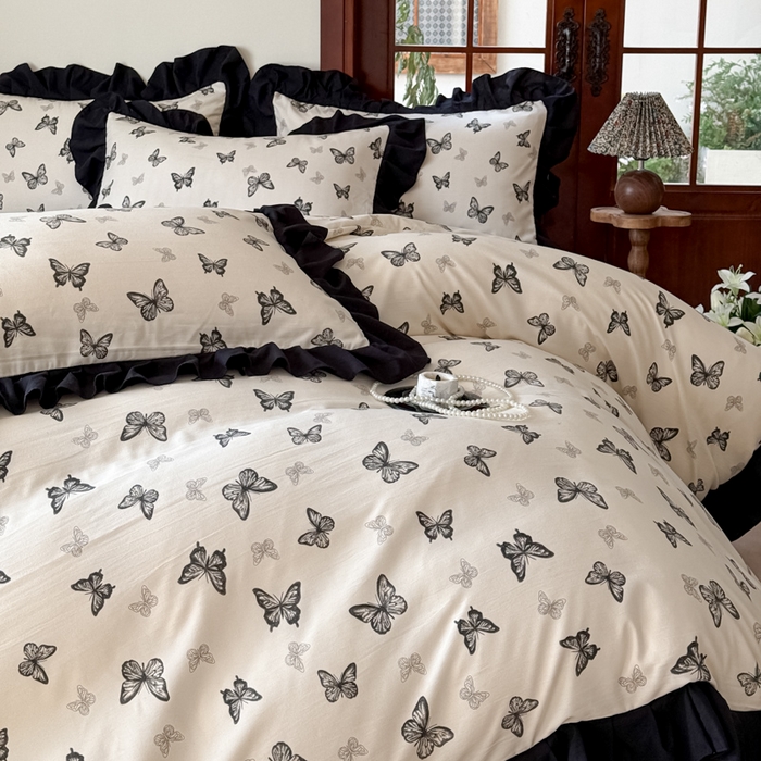 91家纺网 家纺一手货源 找家纺 （总）晚爱家纺（原晚安家居） 2026新款法式花边水洗棉四件套赫本风韩版针织云朵棉三件套