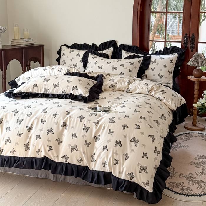 91家纺网 家纺一手货源 找家纺 （总）晚爱家纺（原晚安家居） 2026新款法式花边水洗棉四件套赫本风韩版针织云朵棉三件套