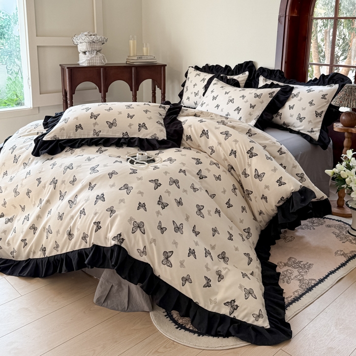 91家纺网 家纺一手货源 找家纺 （总）晚爱家纺（原晚安家居） 2026新款法式花边水洗棉四件套赫本风韩版针织云朵棉三件套