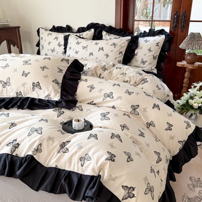 91家纺网 家纺一手货源 找家纺 （总）晚爱家纺（原晚安家居） 2026新款法式花边水洗棉四件套赫本风韩版针织云朵棉三件套