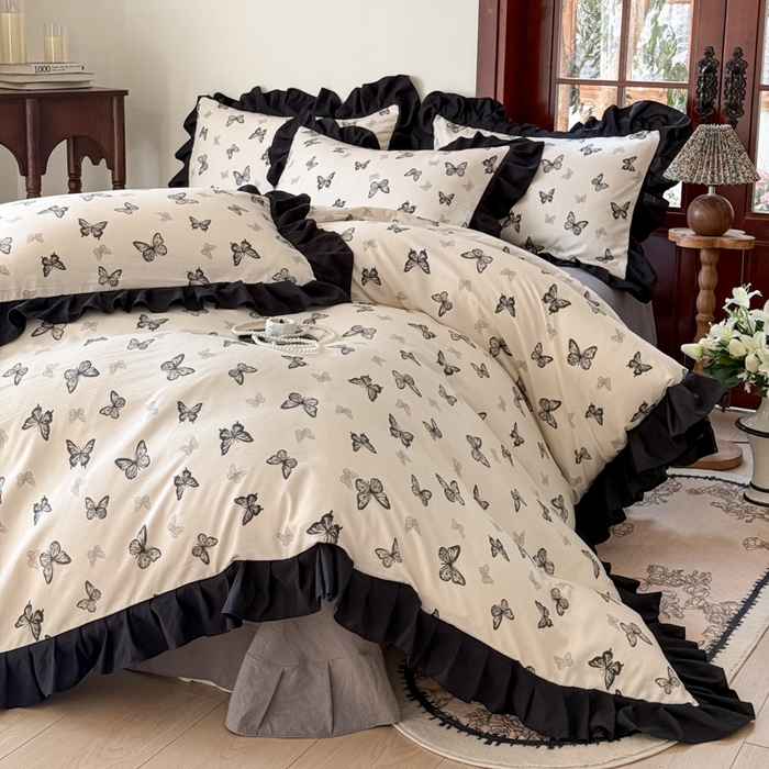 91家纺网 家纺一手货源 找家纺 （总）晚爱家纺（原晚安家居） 2026新款法式花边水洗棉四件套赫本风韩版针织云朵棉三件套