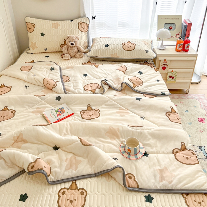 柒月家居 2026新款凉感丝小清新乳胶凉席夏被四件套系列 星梦小熊