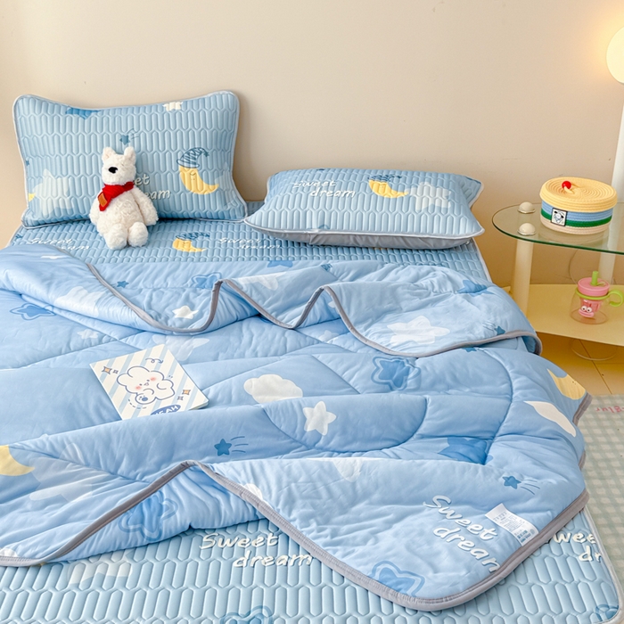 柒月家居 2026新款凉感丝小清新乳胶凉席夏被四件套系列 星星月亮