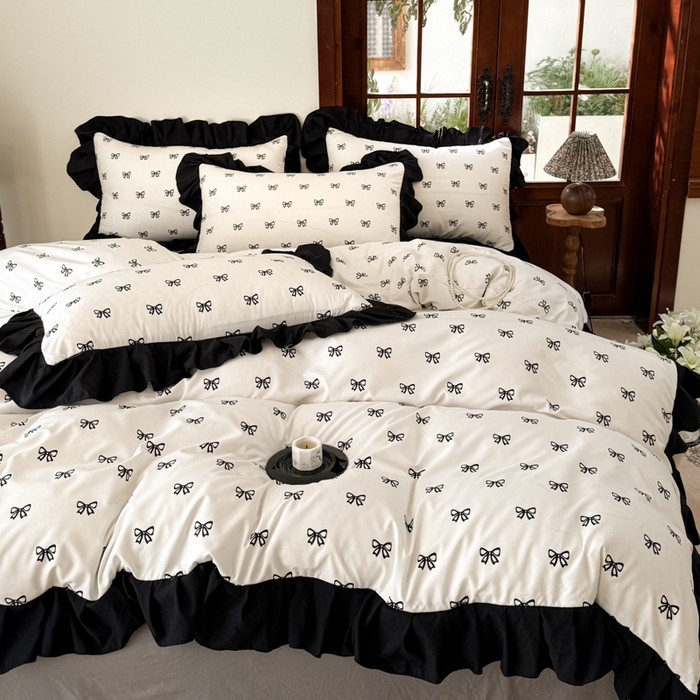 91家纺网 家纺一手货源 找家纺 （总）晚爱家纺（原晚安家居） 2026新款法式花边水洗棉四件套赫本风韩版针织云朵棉三件套