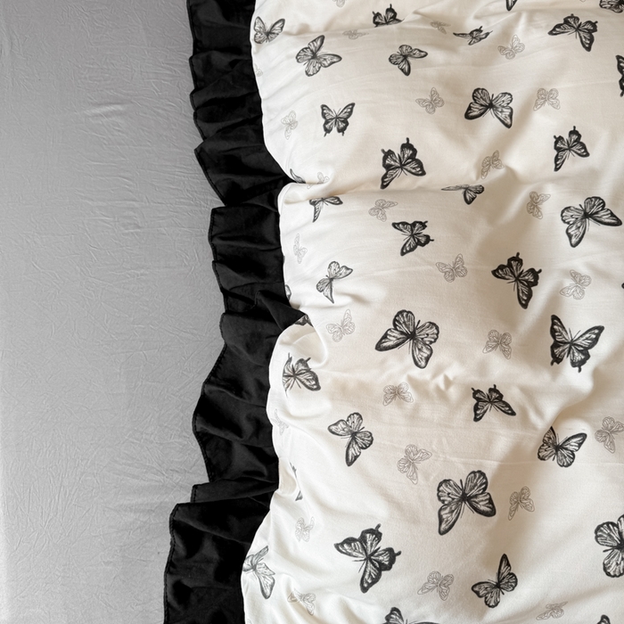 91家纺网 家纺一手货源 找家纺 晚爱家纺（原晚安家居） 2026新款法式花边水洗棉四件套赫本风韩版针织云朵棉三件套 法式风-蝴蝶