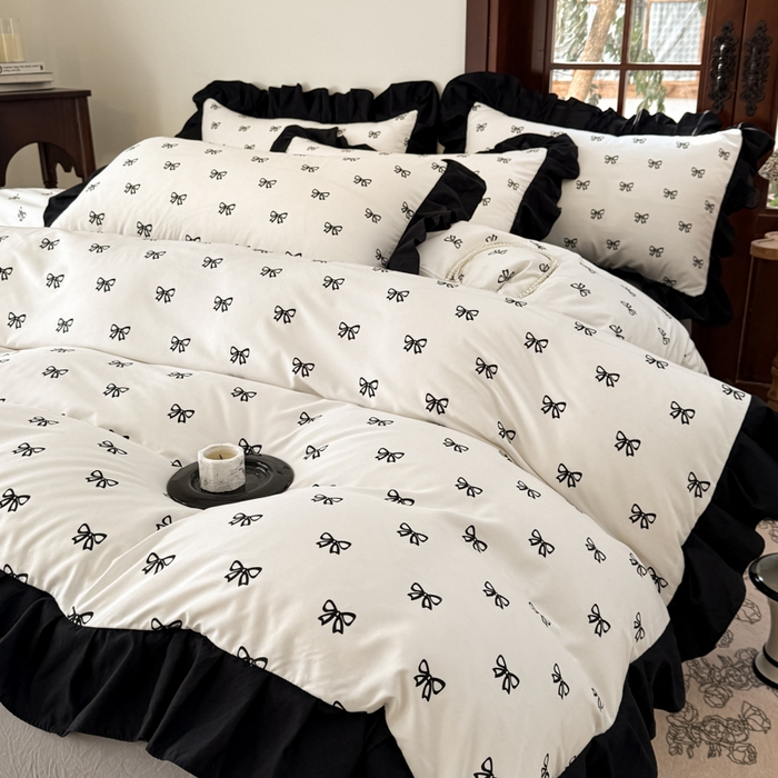 91家纺网 家纺一手货源 找家纺 晚爱家纺（原晚安家居） 2026新款法式花边水洗棉四件套赫本风韩版针织云朵棉三件套 法式风-蝴蝶结