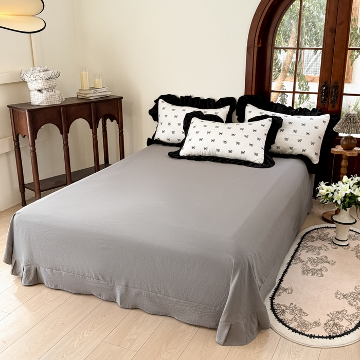 91家纺网 家纺一手货源 找家纺 晚爱家纺（原晚安家居） 2026新款法式花边水洗棉四件套赫本风韩版针织云朵棉三件套 法式风-蝴蝶结