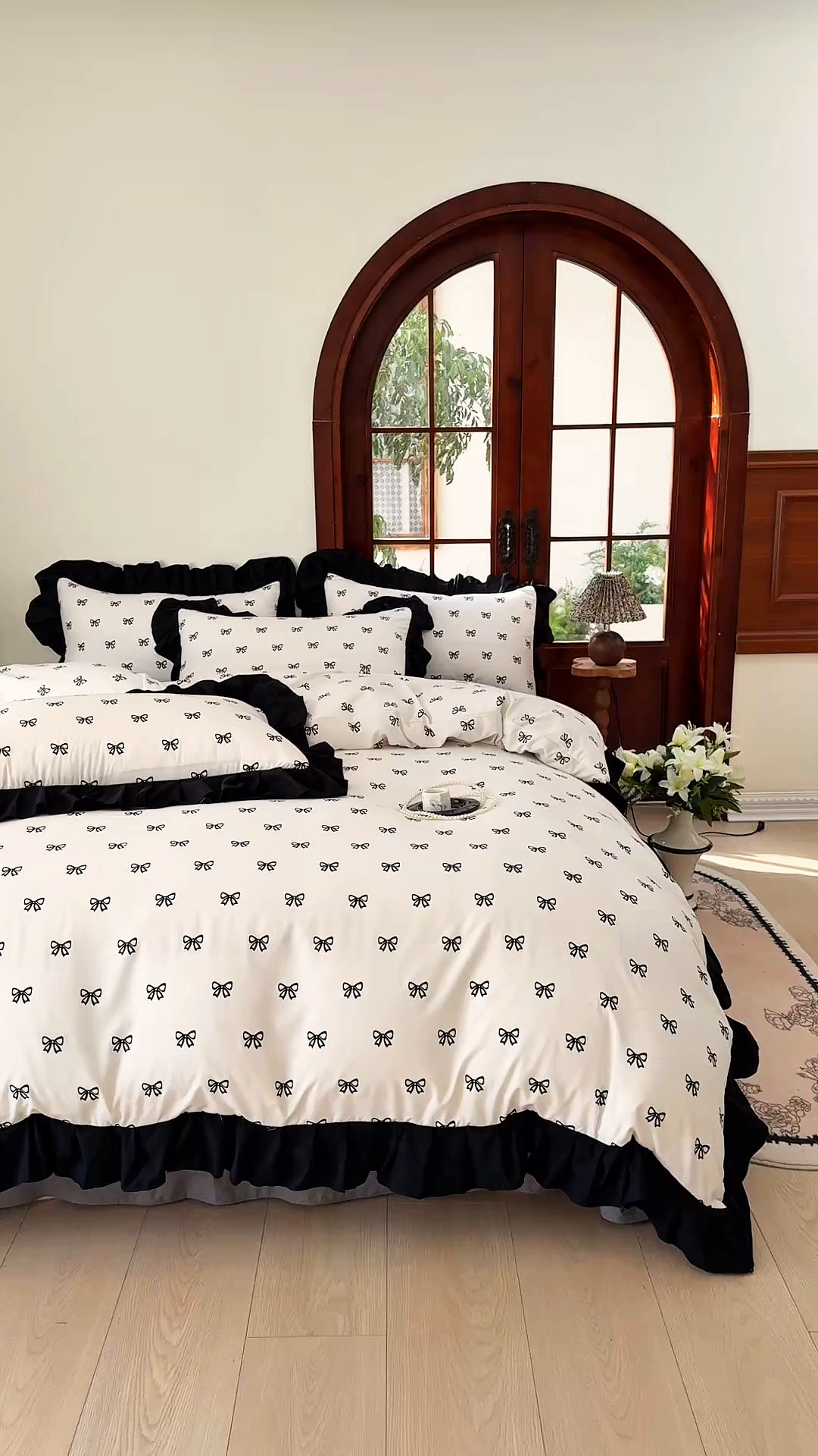 91家纺网 家纺一手货源 找家纺 晚爱家纺（原晚安家居） 2026新款法式花边水洗棉四件套赫本风韩版针织云朵棉三件套 法式风-蝴蝶结