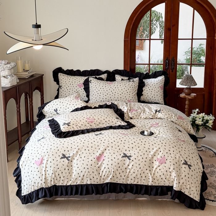 91家纺网 家纺一手货源 找家纺 晚爱家纺（原晚安家居） 2026新款法式花边水洗棉四件套赫本风韩版针织云朵棉三件套 法式风-花香