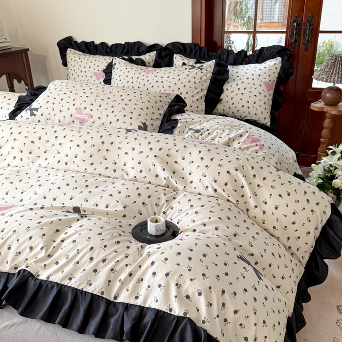 91家纺网 家纺一手货源 找家纺 晚爱家纺（原晚安家居） 2026新款法式花边水洗棉四件套赫本风韩版针织云朵棉三件套 法式风-花香