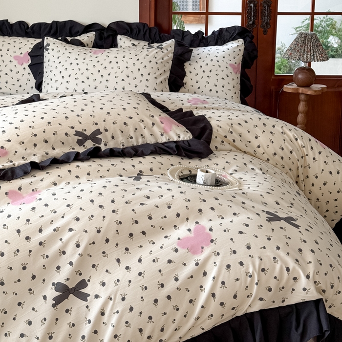 91家纺网 家纺一手货源 找家纺 晚爱家纺（原晚安家居） 2026新款法式花边水洗棉四件套赫本风韩版针织云朵棉三件套 法式风-花香