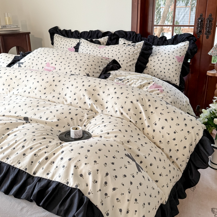 91家纺网 家纺一手货源 找家纺 晚爱家纺（原晚安家居） 2026新款法式花边水洗棉四件套赫本风韩版针织云朵棉三件套 法式风-花香