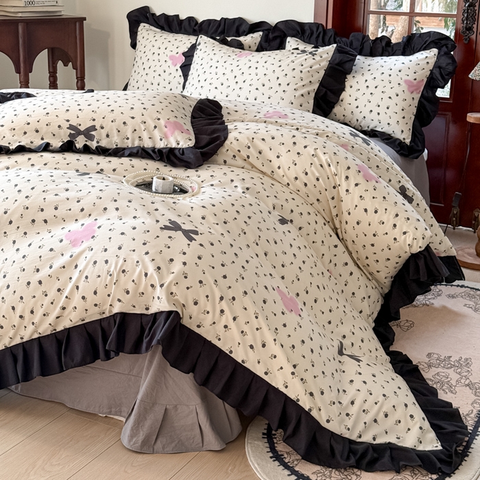 91家纺网 家纺一手货源 找家纺 晚爱家纺（原晚安家居） 2026新款法式花边水洗棉四件套赫本风韩版针织云朵棉三件套 法式风-花香