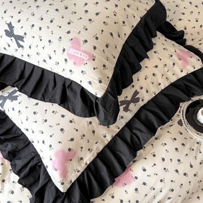 91家纺网 家纺一手货源 找家纺 晚爱家纺（原晚安家居） 2026新款法式花边水洗棉四件套赫本风韩版针织云朵棉三件套 法式风-花香