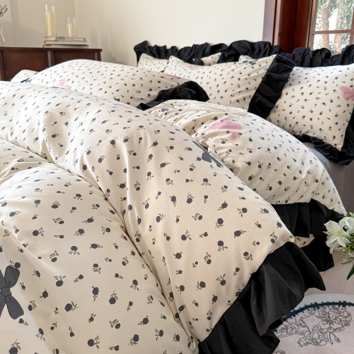 91家纺网 家纺一手货源 找家纺 晚爱家纺（原晚安家居） 2026新款法式花边水洗棉四件套赫本风韩版针织云朵棉三件套 法式风-花香